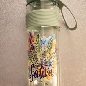 Colorful Sativa Water Bottle with Green Lid Empty- Reusable